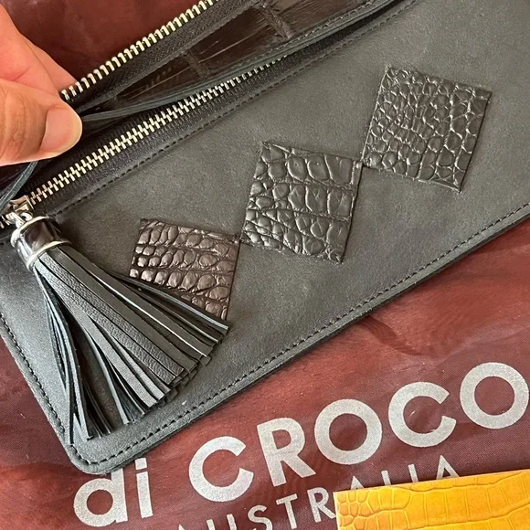 Black Crocodile Leather Wristlet - Picture 8 of 8
